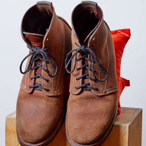 View photo of Unsung U 22-1 Slog Boot in Wickett & Craig Chestnut Oiled Latigo Roughout