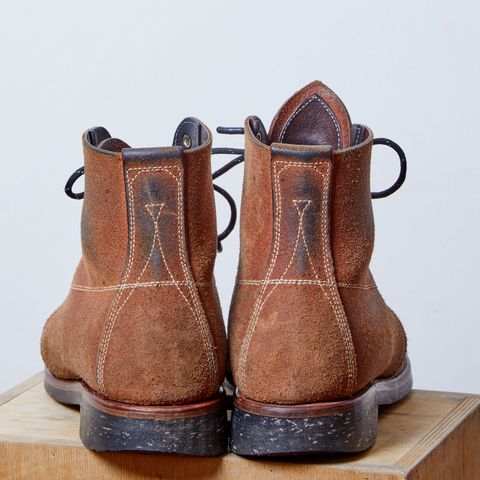 View photo of Unsung U 22-1 Slog Boot in Wickett & Craig Chestnut Oiled Latigo Roughout