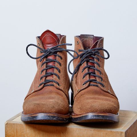 View photo of Unsung U 22-1 Slog Boot in Wickett & Craig Chestnut Oiled Latigo Roughout