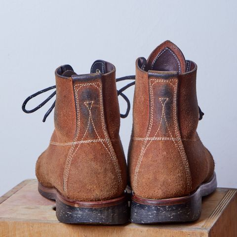 View photo of Unsung U 22-1 Slog Boot in Wickett & Craig Chestnut Oiled Latigo Roughout