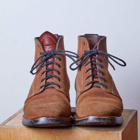 View photo of Unsung U 22-1 Slog Boot in Wickett & Craig Chestnut Oiled Latigo Roughout