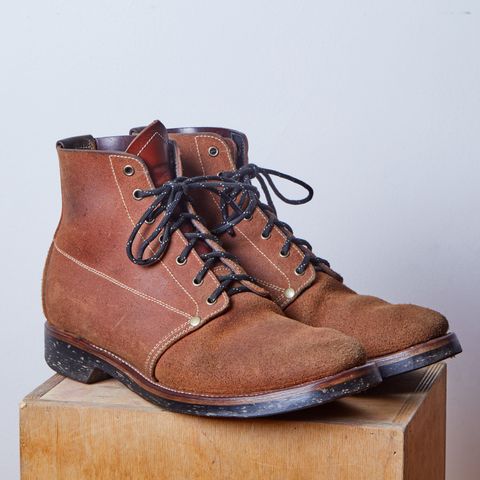 View photo of Unsung U 22-1 Slog Boot in Wickett & Craig Chestnut Oiled Latigo Roughout