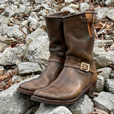 View photo of Unsung U 22-2 Engineer Boot in Wickett & Craig Natural Veg Tan