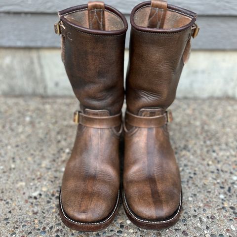 View photo of Unsung U 22-2 Engineer Boot in Wickett & Craig Natural Veg Tan