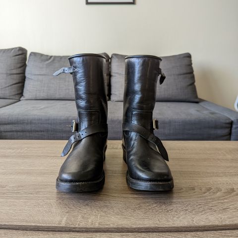 Addict Boots AB-01 Engineer Boots in Black Dye-Finished Horsehide