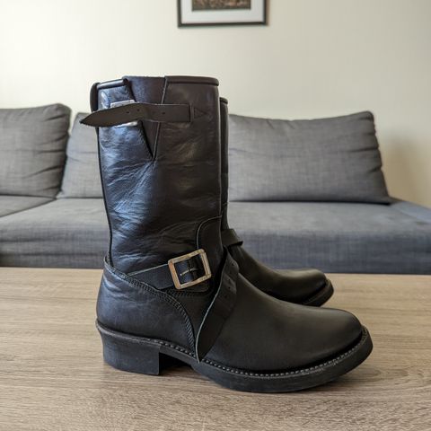 Addict Boots AB-01 Engineer Boots in Black Dye-Finished Horsehide