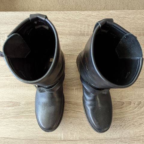 View photo of Addict Boots AB-01 Engineer Boots in Black Dye-Finished Horsehide