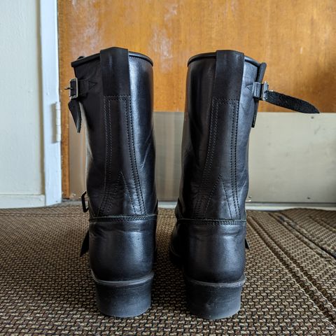 View photo of Addict Boots AB-01 Engineer Boots in Black Dye-Finished Horsehide