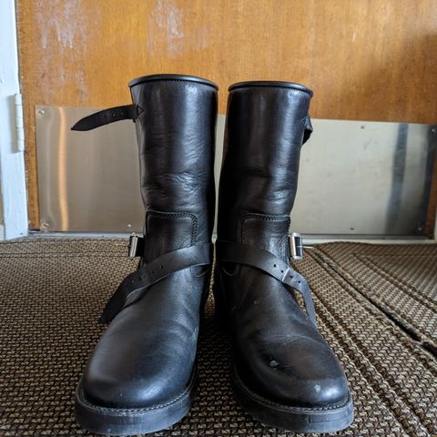 View photo of Addict Boots AB-01 Engineer Boots in Black Dye-Finished Horsehide