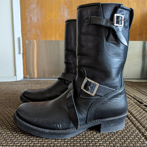 View photo of Addict Boots AB-01 Engineer Boots in Black Dye-Finished Horsehide