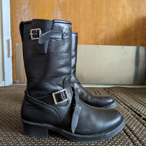 View photo of Addict Boots AB-01 Engineer Boots in Black Dye-Finished Horsehide