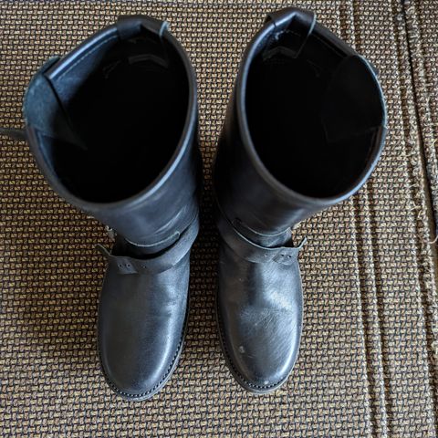 View photo of Addict Boots AB-01 Engineer Boots in Black Dye-Finished Horsehide