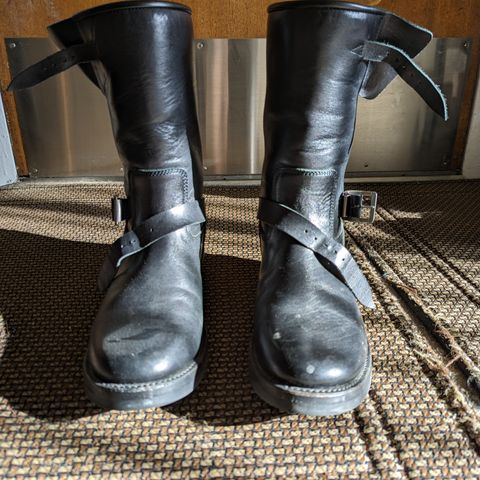 View photo of Addict Boots AB-01 Engineer Boots in Black Dye-Finished Horsehide