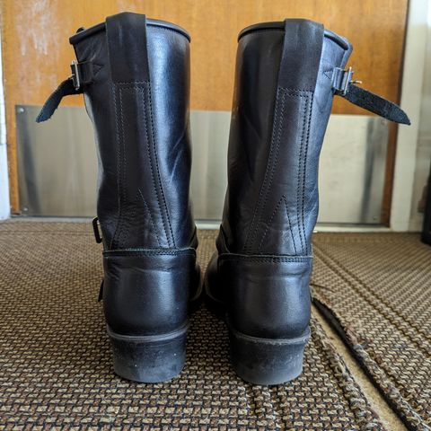 View photo of Addict Boots AB-01 Engineer Boots in Black Dye-Finished Horsehide