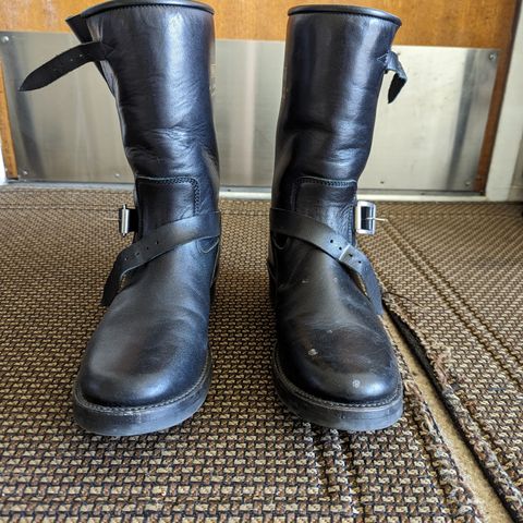 View photo of Addict Boots AB-01 Engineer Boots in Black Dye-Finished Horsehide