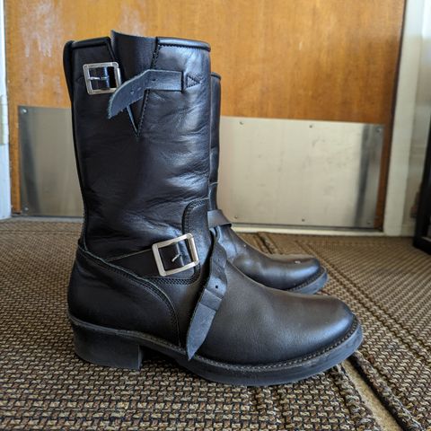 View photo of Addict Boots AB-01 Engineer Boots in Black Dye-Finished Horsehide