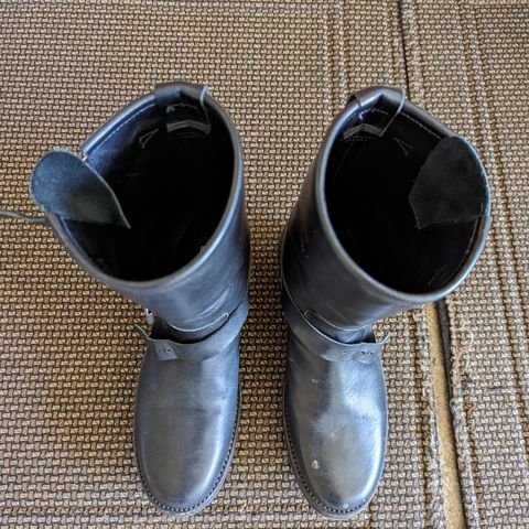 View photo of Addict Boots AB-01 Engineer Boots in Black Dye-Finished Horsehide