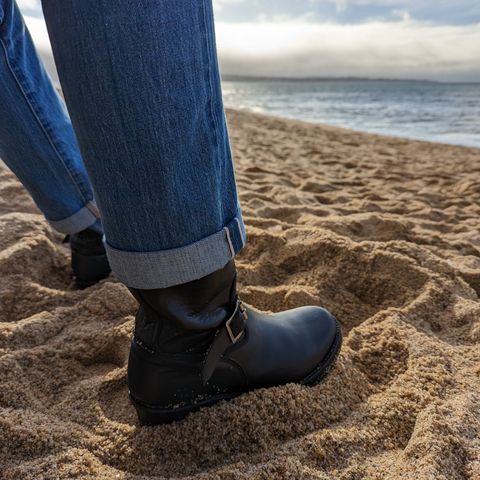 View photo of Addict Boots AB-01 Engineer Boots in Black Dye-Finished Horsehide