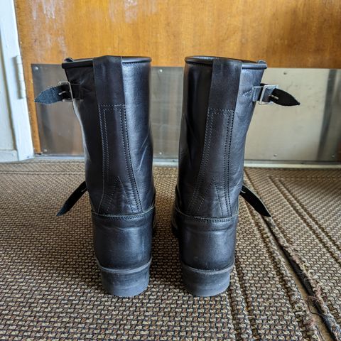 View photo of Addict Boots AB-01 Engineer Boots in Black Dye-Finished Horsehide