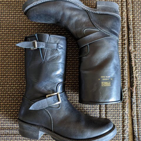 View photo of Addict Boots AB-01 Engineer Boots in Black Dye-Finished Horsehide