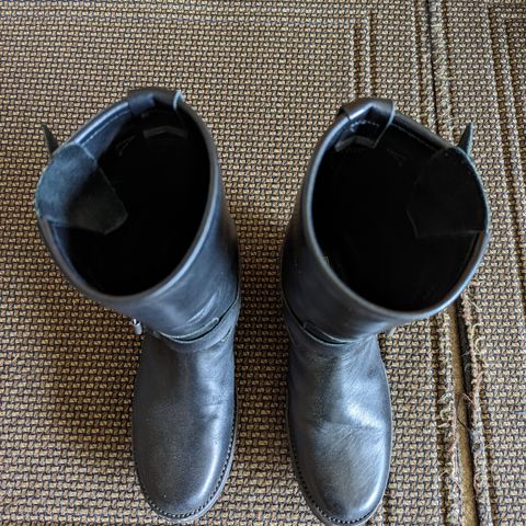 View photo of Addict Boots AB-01 Engineer Boots in Black Dye-Finished Horsehide