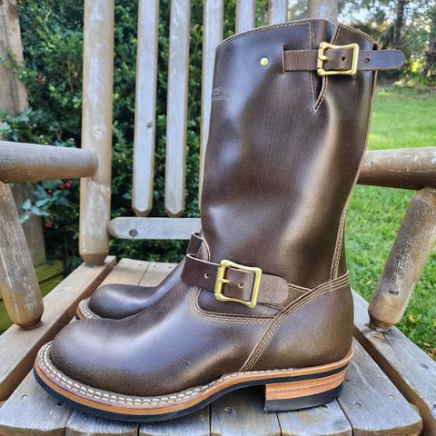 View photo of White's Nomad Engineer Boots in Horween Olive Waxed Flesh