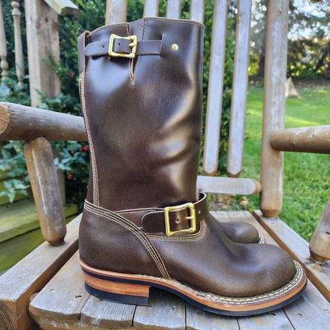 View photo of White's Nomad Engineer Boots in Horween Olive Waxed Flesh