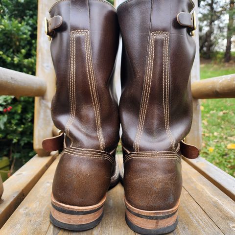 View photo of White's Nomad Engineer Boots in Horween Olive Waxed Flesh