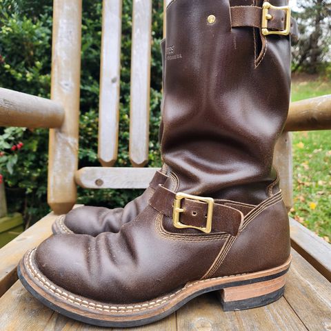 View photo of White's Nomad Engineer Boots in Horween Olive Waxed Flesh