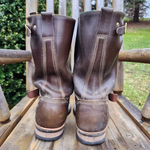 View photo of White's Nomad Engineer Boots in Horween Olive Waxed Flesh