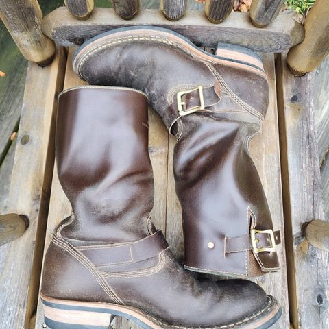 View photo of White's Nomad Engineer Boots in Horween Olive Waxed Flesh