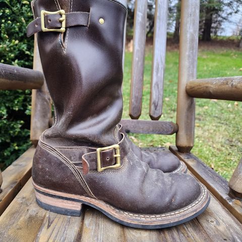 View photo of White's Nomad Engineer Boots in Horween Olive Waxed Flesh