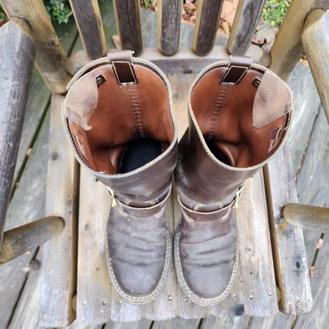 View photo of White's Nomad Engineer Boots in Horween Olive Waxed Flesh