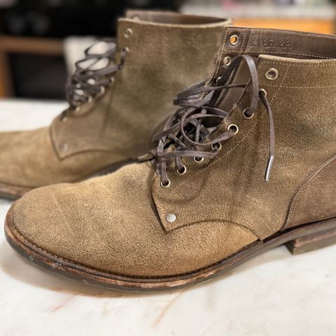 NF Bootmaker Milton Boot in Horween Reverse Steel Predator & CF Stead Gingerbread Waxed Oasis & C.F. Stead Loden Kudu Reverse