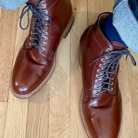 View photo of Alden Plain Toe Boot in D’Annonay Walnut Calf