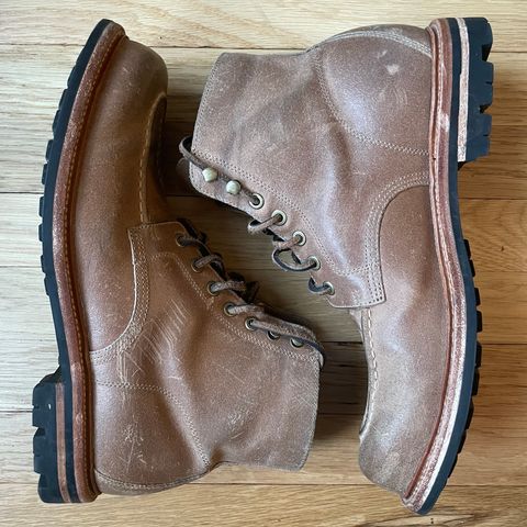 View photo of Grant Stone Brass Boot in C.F. Stead Natural Waxy Commander Suede