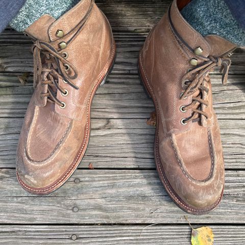 View photo of Grant Stone Brass Boot in C.F. Stead Natural Waxy Commander Suede