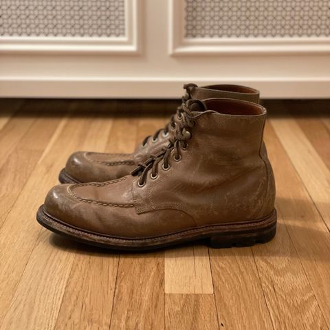 View photo of Grant Stone Brass Boot in C.F. Stead Natural Waxy Commander Suede