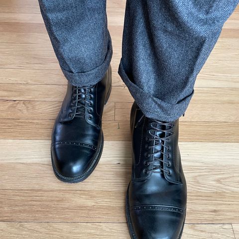 View photo of Alden Perforated Cap Toe Boot in D'Annonay Black Calf