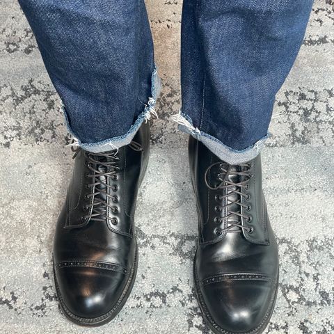 View photo of Alden Perforated Cap Toe Boot in D'Annonay Black Calf