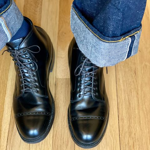 Alden Perforated Cap Toe Boot in D'Annonay Black Calf
