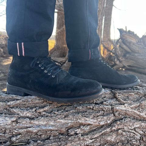 View photo of Viberg Service Boot in Camel Black Waxed Roughout