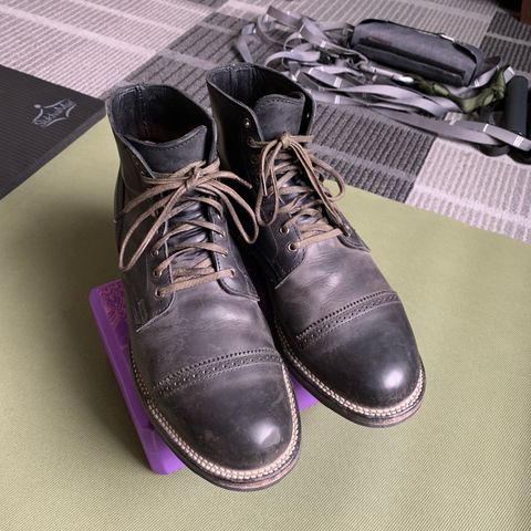 View photo of Viberg Service Boot in Maryam Noir Vitello Calf