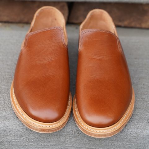 View photo of Viberg Slipper in C.F. Stead Dark Snuff Regency Calf