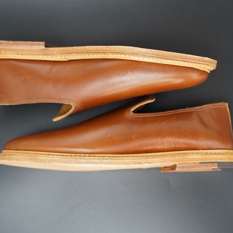 View photo of Viberg Slipper in C.F. Stead Dark Snuff Regency Calf