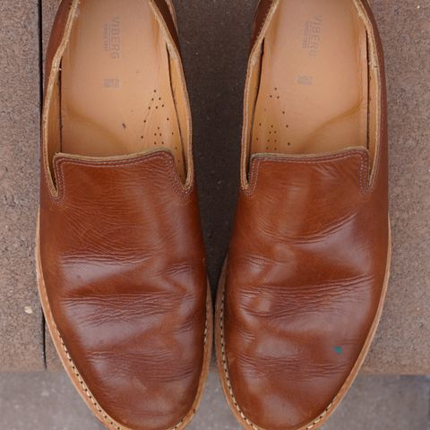 View photo of Viberg Slipper in C.F. Stead Dark Snuff Regency Calf