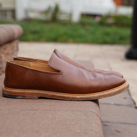 View photo of Viberg Slipper in C.F. Stead Dark Snuff Regency Calf