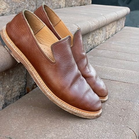 View photo of Viberg Slipper in C.F. Stead Dark Snuff Regency Calf