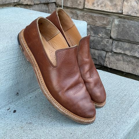 View photo of Viberg Slipper in C.F. Stead Dark Snuff Regency Calf