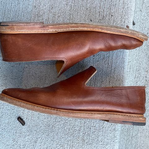 View photo of Viberg Slipper in C.F. Stead Dark Snuff Regency Calf